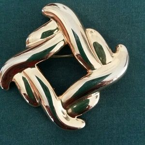 Gold-tone Twisted Square Brooch